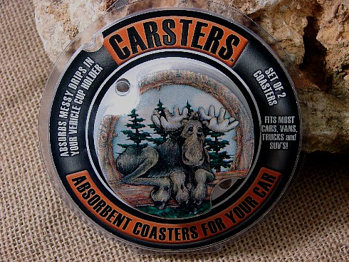 Big Sky Moose Carster Absorbent Stone Coaster Set for your Car, Moose-R-Us.Com Log Cabin Decor