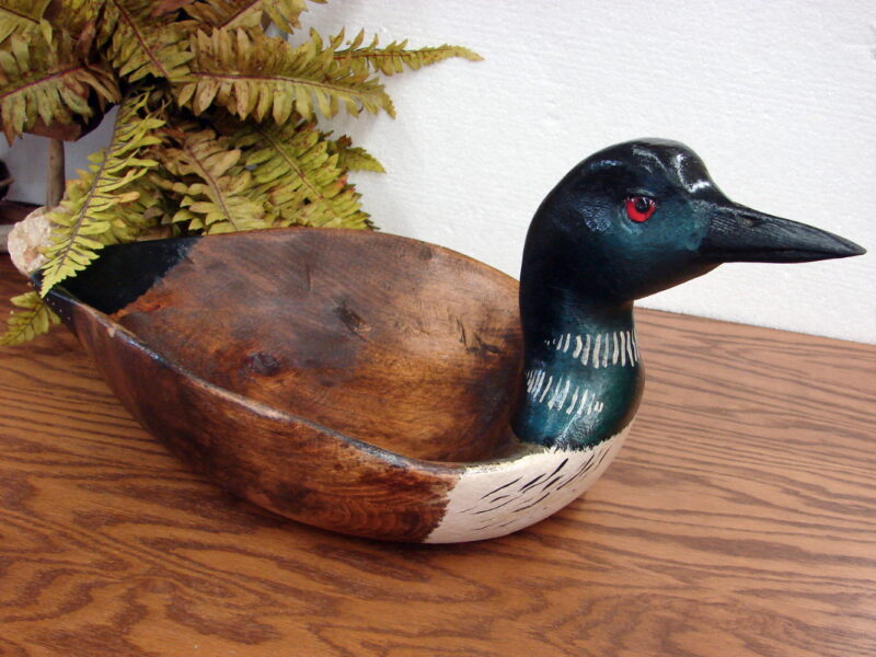 Folk Art Hand Wood Carved Waterfowl Loon Bowl Casey Edward Cabin Decor, Moose-R-Us.Com Log Cabin Decor
