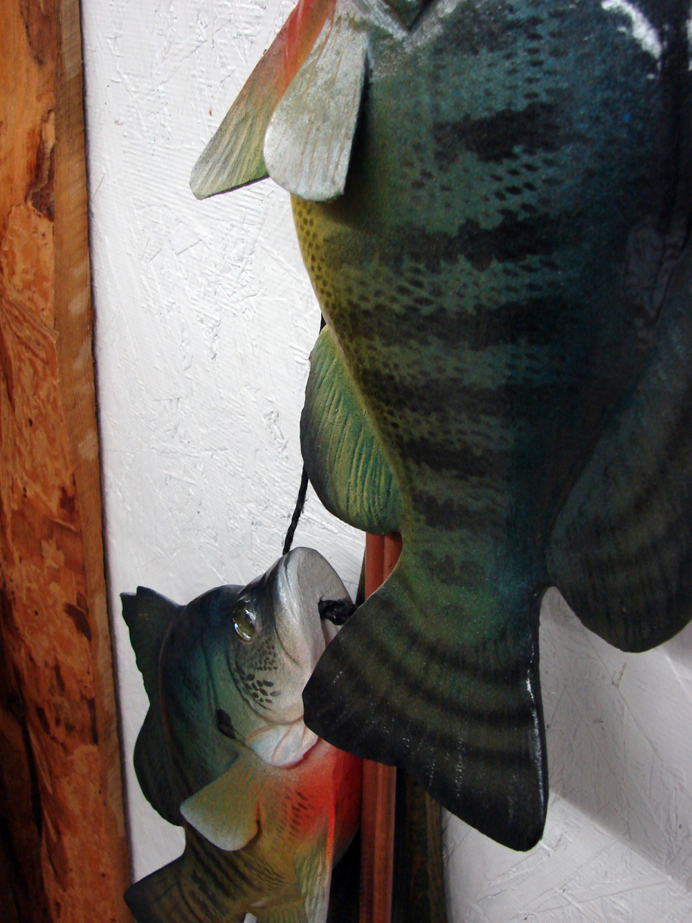 Casey Edwards Hand Carved Wood Crappie on Antique Painted Canoe Paddle  Fishing Pole