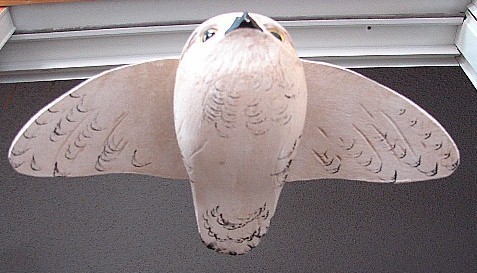 Folk Art Wood Carved Flying Snow Owl Decoy Casey Edwards, Moose-R-Us.Com Log Cabin Decor