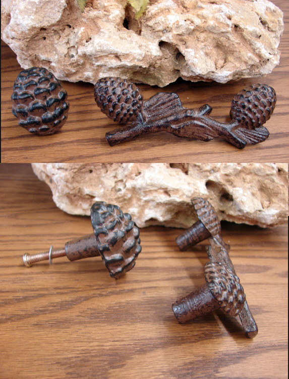 Cast Iron Pinecone Pine Cone Branch Cabinet Hardware Drawer Pull