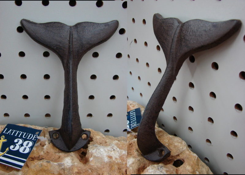 Whale Tail Ocean Themed Cast Iron Towel Robe Coat Hook, Moose-R-Us.Com Log Cabin Decor