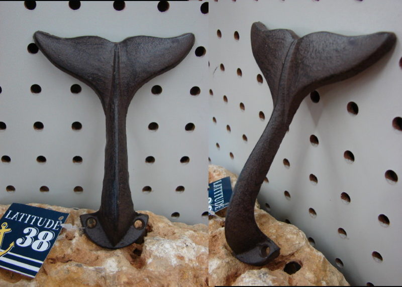 Whale Tail Ocean Themed Cast Iron Towel Robe Coat Hook, Moose-R-Us.Com Log Cabin Decor