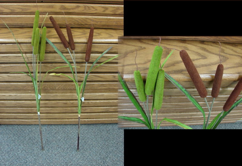 Realistic Artificial Cattail Heads with Leaves, Moose-R-Us.Com Log Cabin Decor