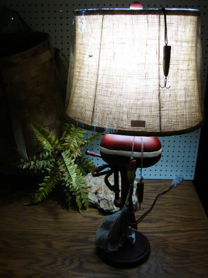 Retro Vintage Boat Motor Table Lamp w/ Shade, Moose-R-Us.Com Log Cabin Decor