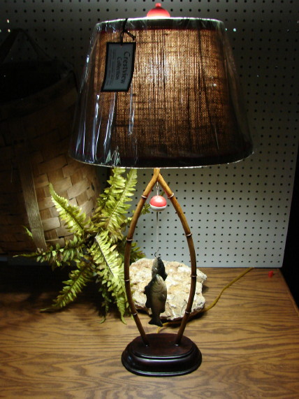 Resin Bamboo Fishing Pole Fish Bobber Table Lamp, Moose-R-Us.Com Log Cabin Decor