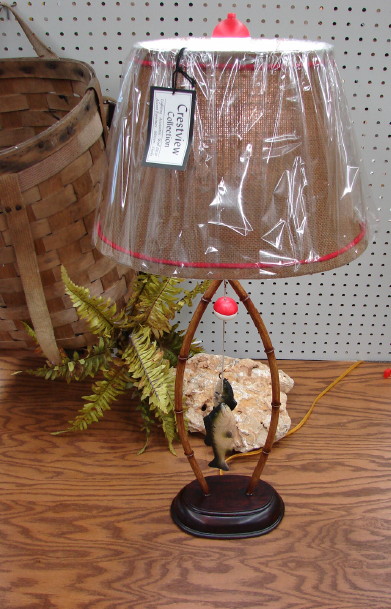 Resin Bamboo Fishing Pole Fish Bobber Table Lamp -  Log Cabin  Decor