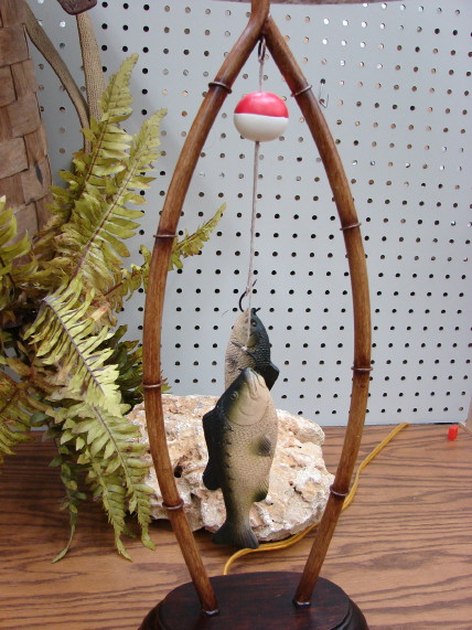 Resin Bamboo Fishing Pole Fish Bobber Table Lamp, Moose-R-Us.Com Log Cabin Decor