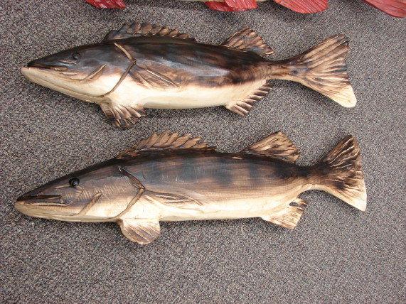 Wood Carving Trophy Chainsaw Carved Northern or Walleye Pike, Moose-R-Us.Com Log Cabin Decor