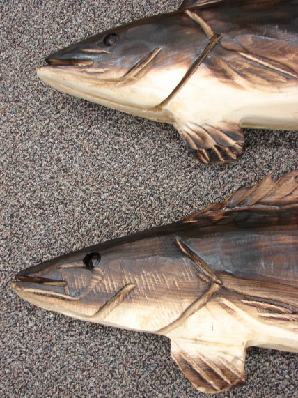 Wood Carving Trophy Chainsaw Carved Northern or Walleye Pike, Moose-R-Us.Com Log Cabin Decor