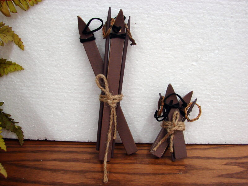 Chunky Wood Mini Snow Skis and Poles Miniature Downhill Ski, Moose-R-Us.Com Log Cabin Decor