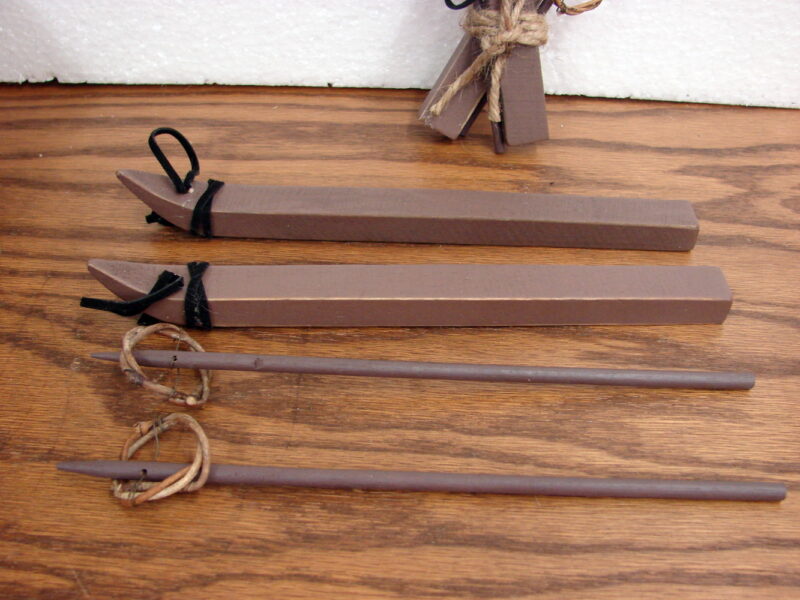 Chunky Wood Mini Snow Skis and Poles Miniature Downhill Ski, Moose-R-Us.Com Log Cabin Decor