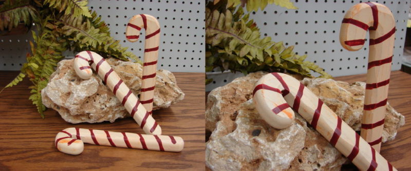 Chunky Wood Candy Cane Set of 3, Moose-R-Us.Com Antiques Collectibles Log Cabin Decor