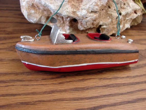 Detailed Classic Wood Boat Chris Craft Style Ornament, Moose-R-Us.Com Log Cabin Decor