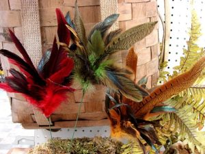 Pheasant Feather Pick Sage Burgundy Northwoods Arrangement Accent