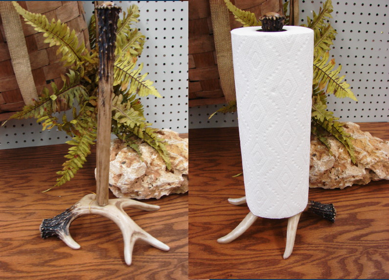 Compact Faux Antler Paper Towel Holder Rustic Kitchen Camper, Moose-R-Us.Com Log Cabin Decor