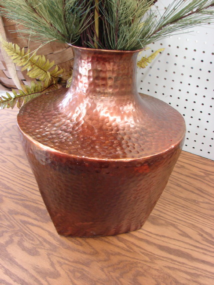 Oxidized Hammered Copper Floor Vase, Moose-R-Us.Com Log Cabin Decor