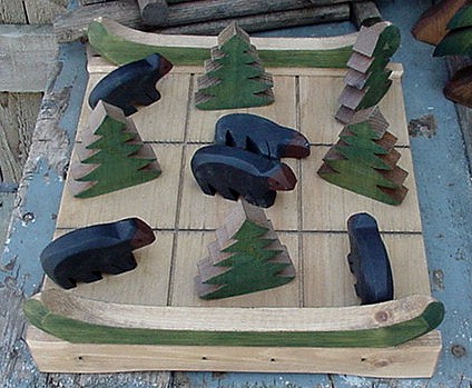 Country Pine Chunky Wood Bear Moose Tree Tic-Tac-Toe Game Board, Moose-R-Us.Com Log Cabin Decor