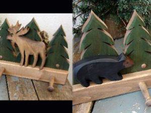 Country Pine Chunky Wood Bear Moose Peg Coat Towel Rack