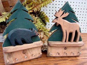 Country Pine Bear or Moose Pine Tree Key Peg Rack