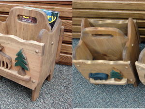 Country Pine Wood Carved Moose Bear Magazine Rack Floor Style