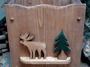 Country Pine Chunky Wood Bear Moose Waste Basket Trash Can