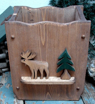 Country Pine Chunky Wood Bear Moose Waste Basket Trash Can, Moose-R-Us.Com Log Cabin Decor