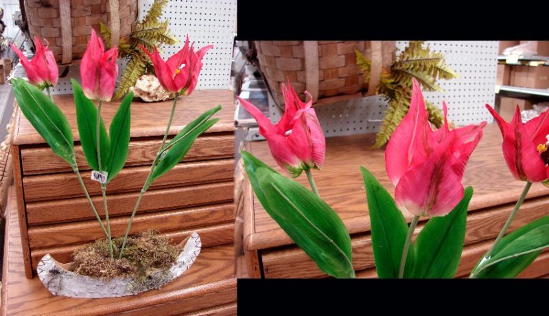 Cerise Rose Crown Tulip Pick Set/3 Spring Flowers, Moose-R-Us.Com Log Cabin Decor