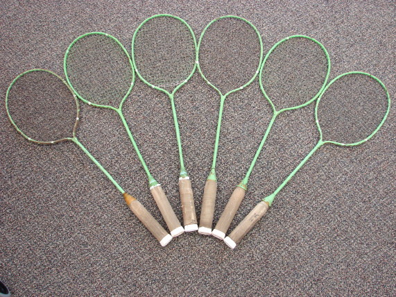 Antique Sporting Goods Dayton Steel Badminton Rackets Complete Set/6, Moose-R-Us.Com Log Cabin Decor