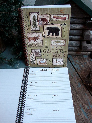 Donna Jensen Bears Canoe Chickadee Outdoors USA Cabin Wedding Guest Book, Moose-R-Us.Com Log Cabin Decor