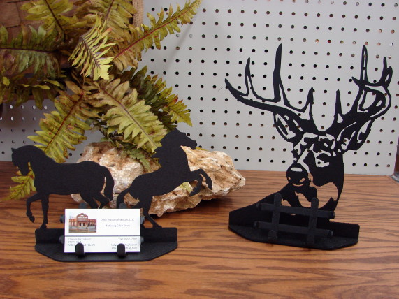 Laser Cut Heavy Duty Iron Business Card Holder Chickadee Hunting Horse Deer USA Made, Moose-R-Us.Com Log Cabin Decor