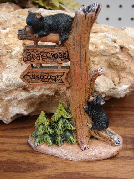 Fairy Garden Miniature Doll House Woodland Bear Cubs Stump Welcome, Moose-R-Us.Com Log Cabin Decor
