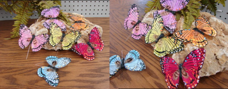 Real Feather Butterfly Pick Floral Summer Arrangements, Moose-R-Us.Com Log Cabin Decor
