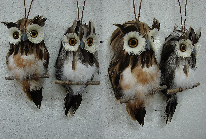 Realistic Real Feather Owl on Branch Hanger Ornament 8&#8243;, Moose-R-Us.Com Log Cabin Decor
