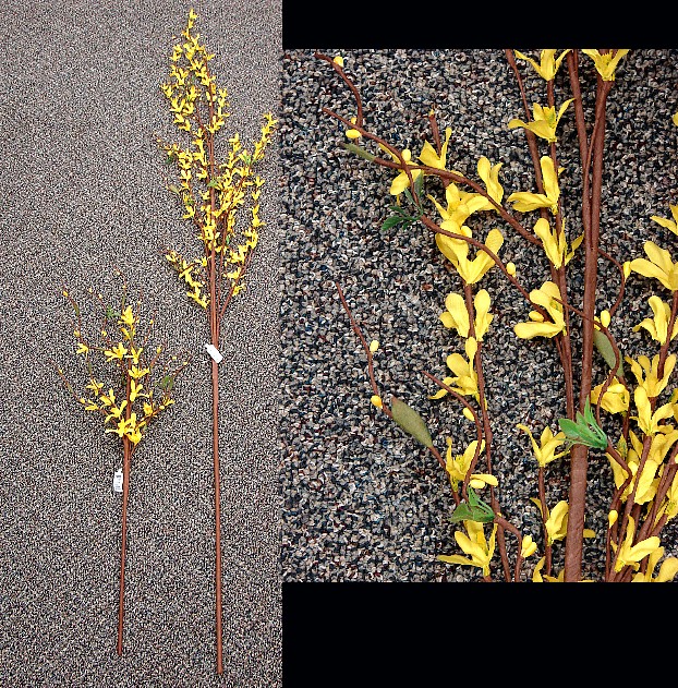 Very Realistic Silk Spring Flower Pick Branch Forsythia, Moose-R-Us.Com Log Cabin Decor