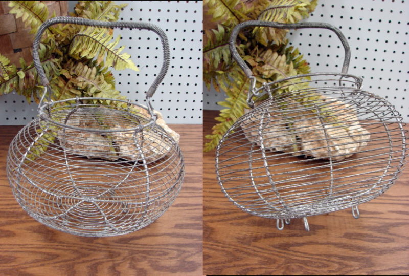 Primitive Antique French Egg Clam Oyster Basket Wire, Moose-R-Us.Com Log Cabin Decor
