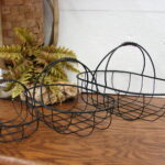 Set/3 Antiqued French Gathering Baskets Wire Planter Container Storage