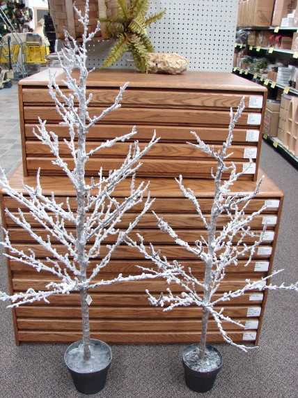 Frosted Snow White Branch Twig Tree in Pot 4 or 5 Foot, Moose-R-Us.Com Log Cabin Decor