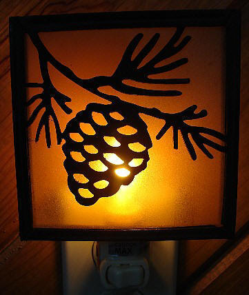 Craftsmen Glass Silhouette Night Light Pinecone Nightlight, Moose-R-Us.Com Log Cabin Decor
