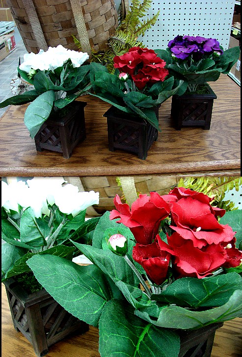 Silk Potted Planter Gloxinia Flower Very Realistic Set/3, Moose-R-Us.Com Log Cabin Decor