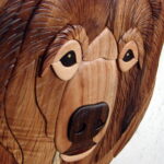 Large Solid Wood Intarsia Inlaid Grizzly Kodiak Bear Head Wall Hanging - Image 2