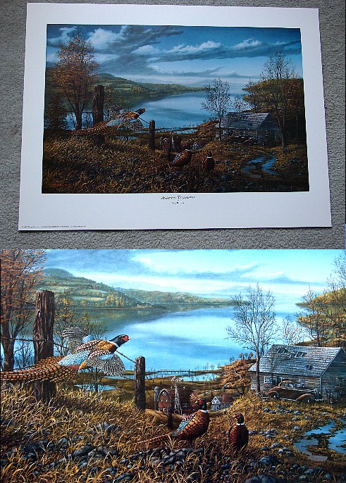 Benson Autumn Treasures Print Antique Car Cabin Lake Pheasants, Moose-R-Us.Com Log Cabin Decor