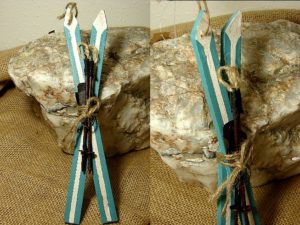 GSI Detailed Wooden Antique Skis and Poles Ornament