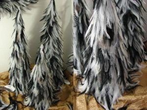 Real Guinea Hen Feather Tree Set/3 Black White Decorating