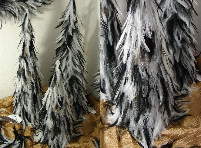Real Guinea Hen Feather Tree Set/3 Black White Decorating, Moose-R-Us.Com Log Cabin Decor