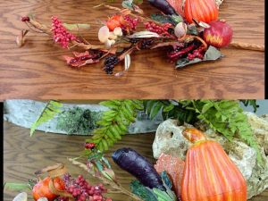 Nature's Harvest Spray Pumpkin Pods Seeds Mushroom Swag