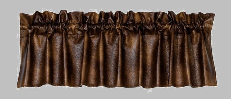 Luxury Faux Dark Brown Leather HomeMax Valance Curtains, Moose-R-Us.Com Log Cabin Decor