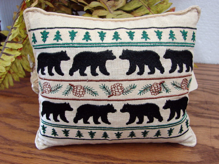 Fresh Balsam Filled Embroidered Moose Bear Pine Cone Tree Sachet Pillow, Moose-R-Us.Com Log Cabin Decor