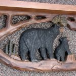 Intarsia Wood Carving 35" Black Bear and Cub Carved Large Wall Shelf - Image 3