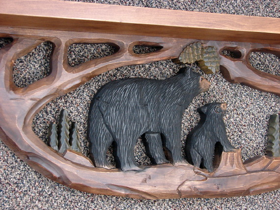 Intarsia Black Bear and Cub Wall Shelf, Moose-R-Us.Com Log Cabin Decor